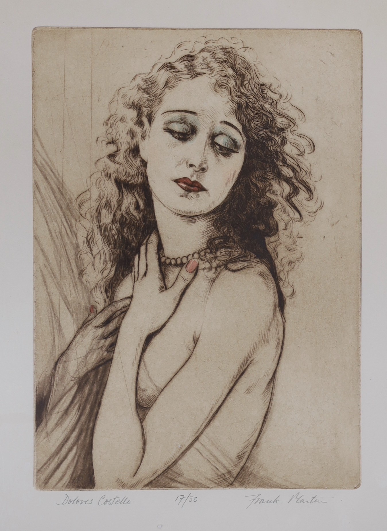 Frank Martin (1921-2005), five limited edition prints, Portraits of Vera Zorina, Elissa Landi, Dolores Costello, Tallulah Bankhead and Virgina Bruce, all signed in pencil and numbered from edition of 30 or 50, largest 44
